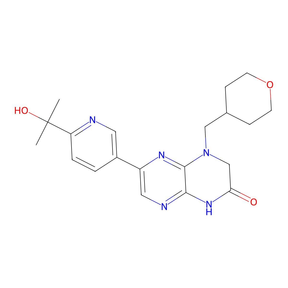 6-(6-(2-Hydroxypropan-2-yl)pyridin-3-yl)-4-((tetrahydro-2H-pyran-4-yl)methyl)-3,4-dihydropyrazino[2,3-b]pyrazin-2(1H)-one molecular structure, CAS 1228012-18-7