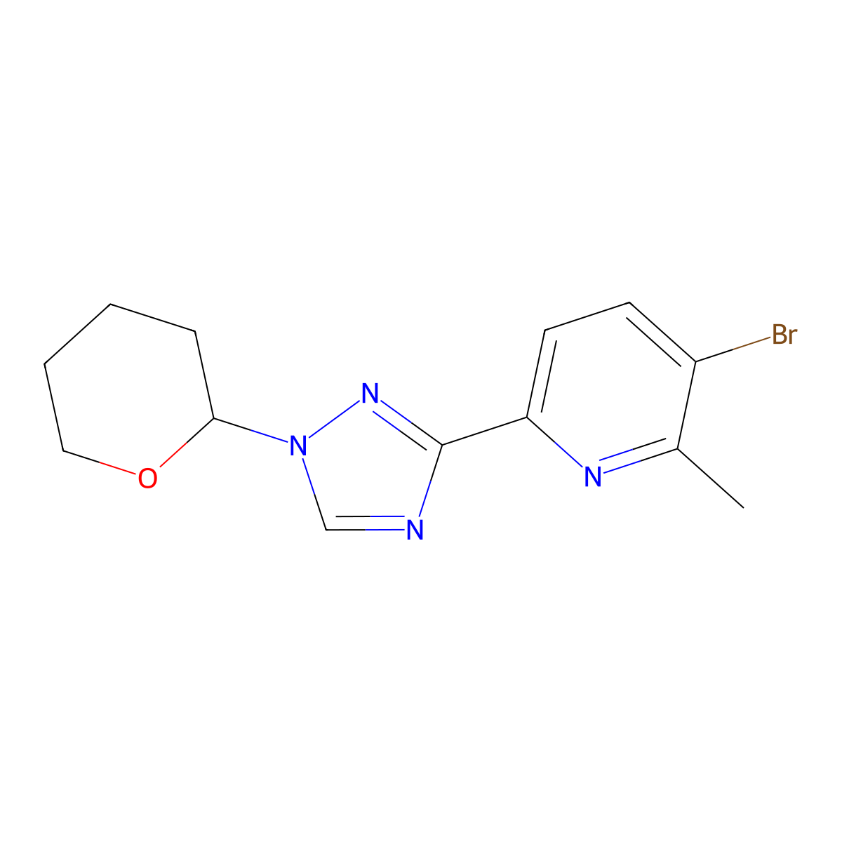 3-bromo-2-methyl-6-(1-(tetrahydro-2H-pyran-2-yl)-1H-1,2,4-triazol-3-yl)pyridine molecular structure, CAS 1228014-21-8