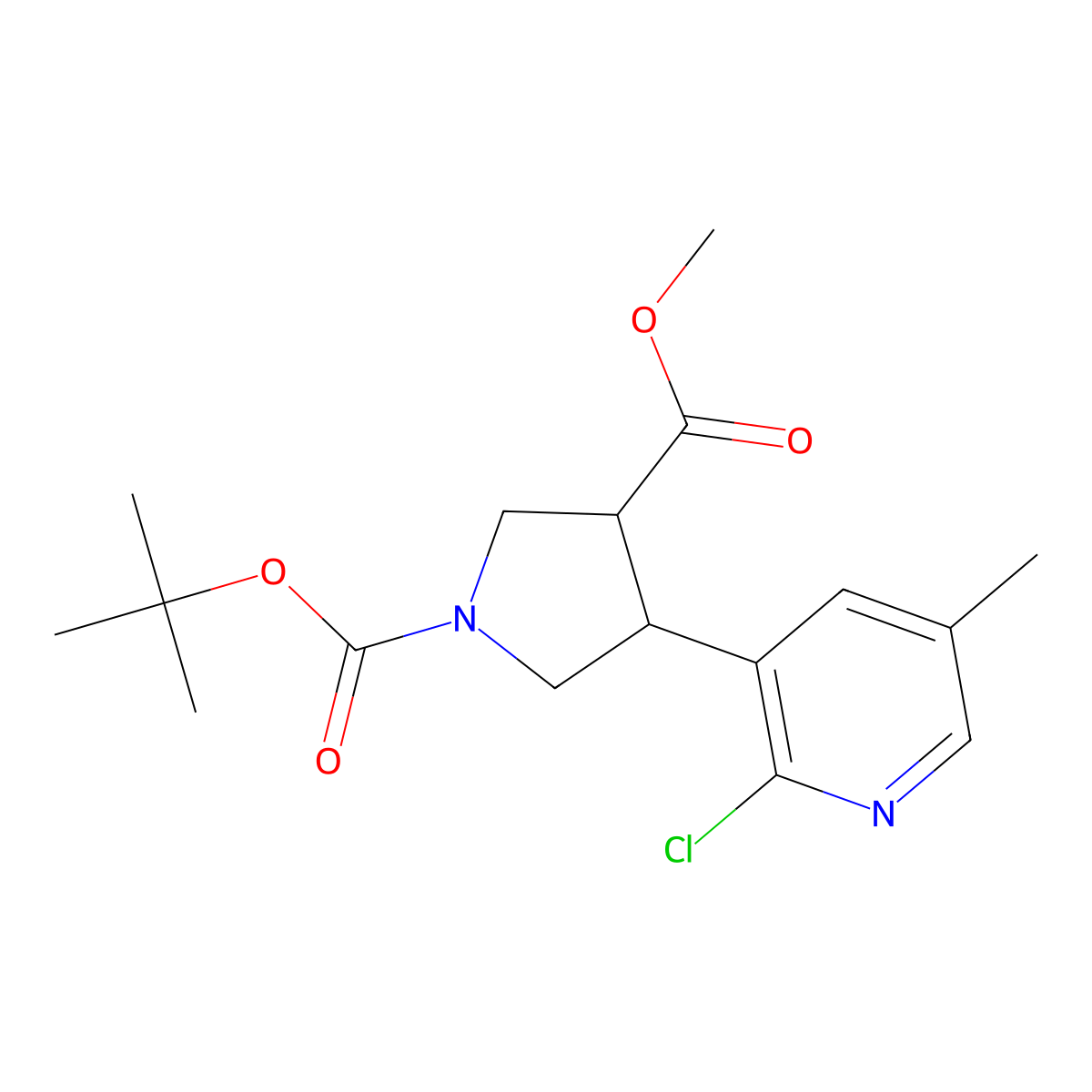 (Racemic trans)-1-tert-butyl 3-methyl 4-(2-Chloro-5-methylpyridin-3-yl)pyrrolidine-1,3-dicarboxylate molecular structure, CAS 1228070-72-1