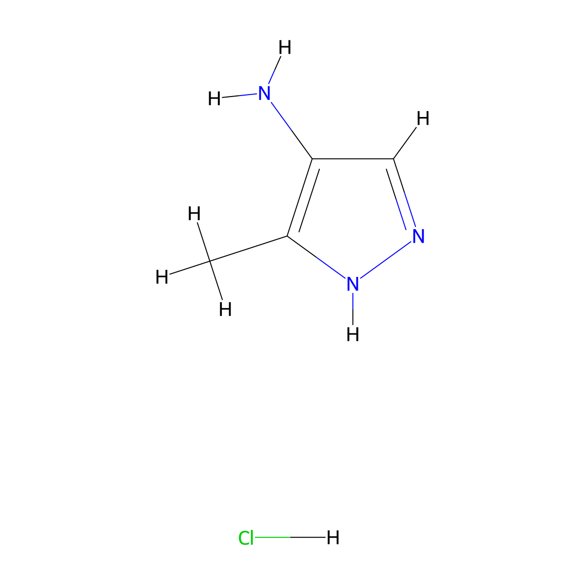 3-methyl-1H-pyrazol-4-amine hydrochloride molecular structure, CAS 1228070-91-4