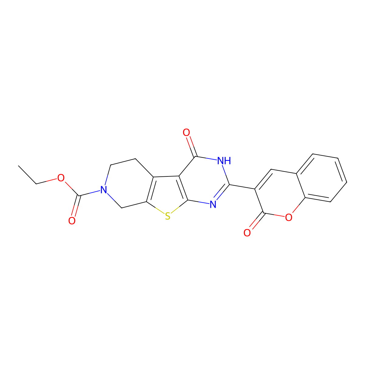 ethyl 4-oxo-2-(2-oxo-2H-chromen-3-yl)-3,4,5,6-tetrahydropyrido[4',3':4,5]thieno[2,3-d]pyrimidine-7(8H)-carboxylate molecular structure, CAS 1228073-47-9