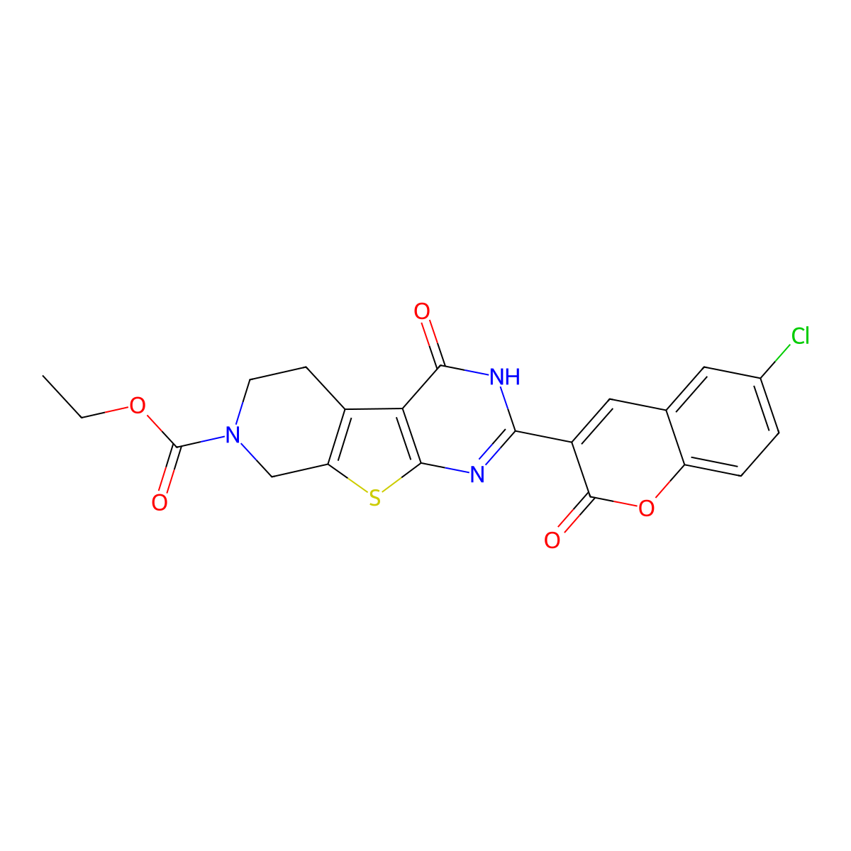 ethyl 2-(6-chloro-2-oxo-2H-chromen-3-yl)-4-oxo-3,4,5,6-tetrahydropyrido[4',3':4,5]thieno[2,3-d]pyrimidine-7(8H)-carboxylate molecular structure, CAS 1228073-49-1