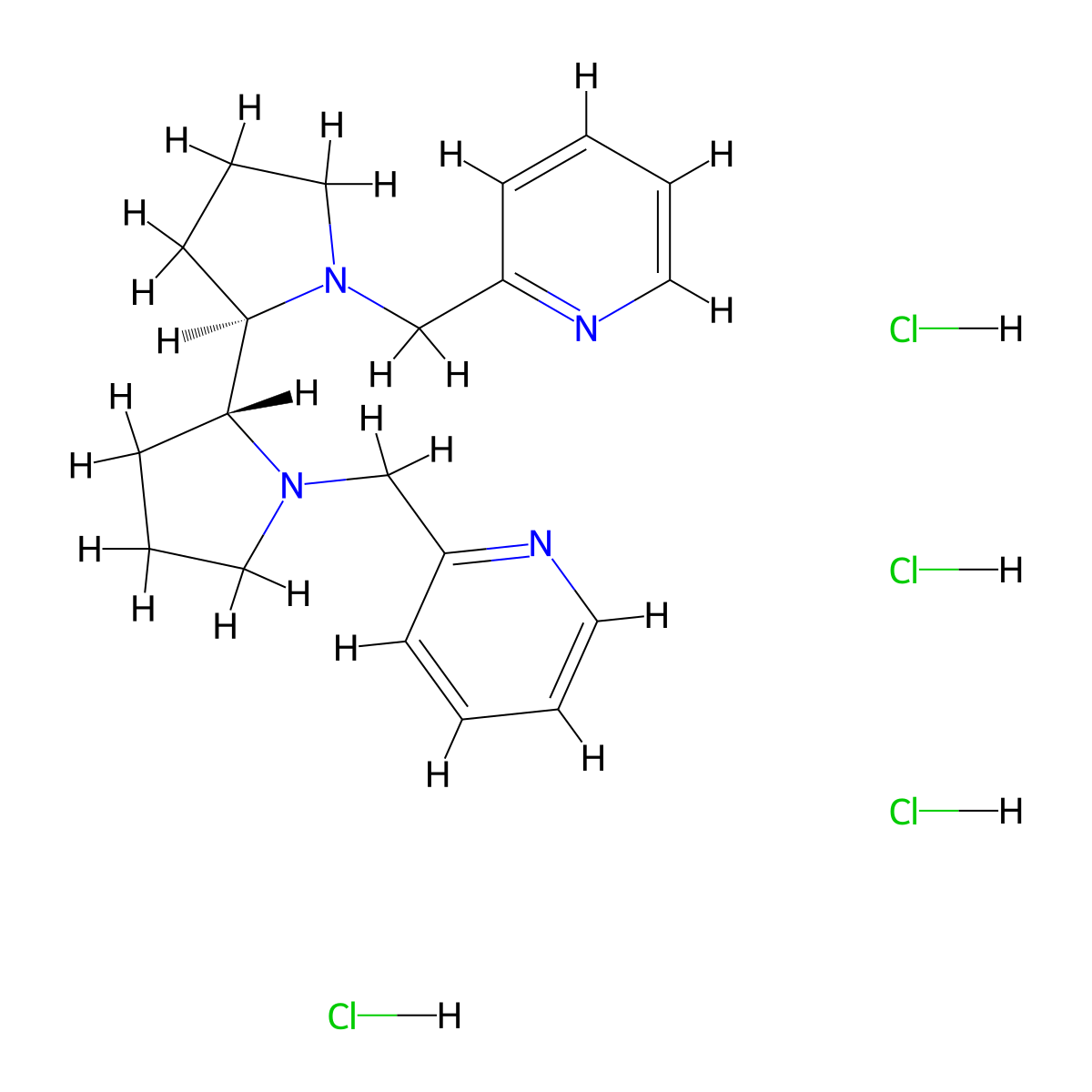 (2R,2'R)-(+)-[N,N'-Bis(2-pyridylmethyl)]-2,2'-bipyrrolidine tetrahydrochloride , (R,R)-PDP molecular structure, CAS 1228077-88-0