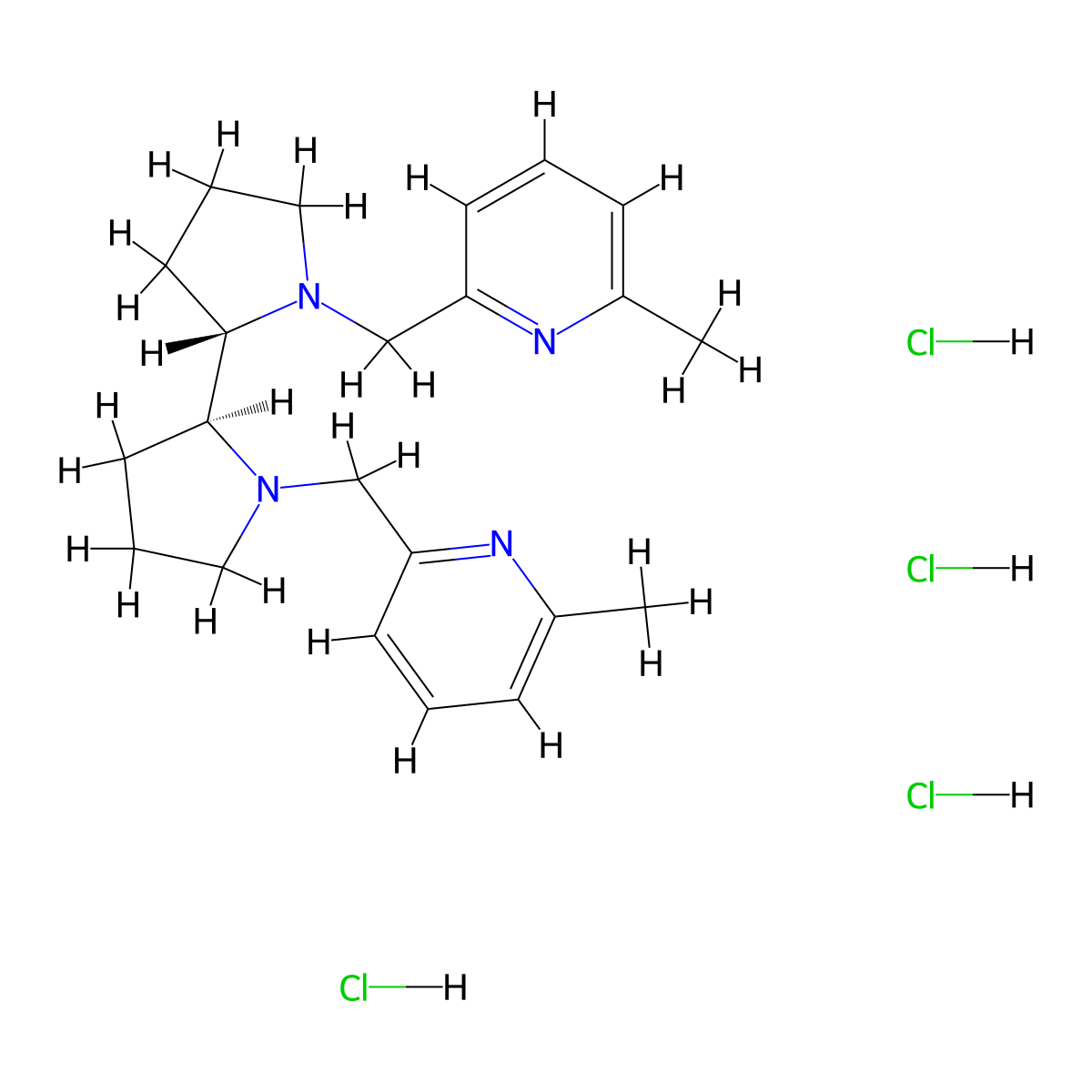 (2S,2'S)-1,1'-Bis((6-methylpyridin-2-yl)methyl)-2,2'-bipyrrolidine tetrahydrochloride molecular structure, CAS 1228077-89-1