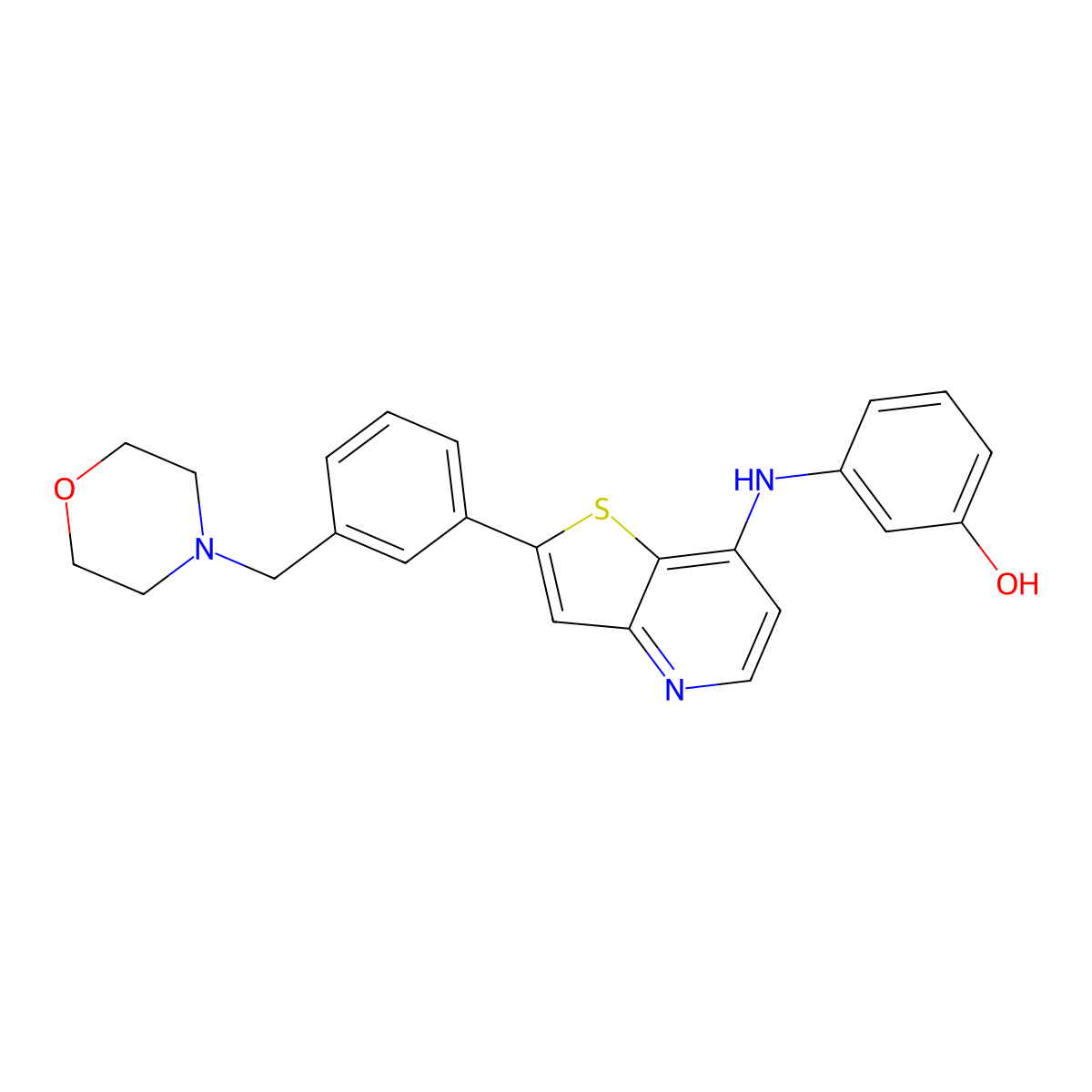 3-(2-(3-(Morpholinomethyl)phenyl)thieno(3,2-b)pyridin-7-ylamino)phenol molecular structure, CAS 1228102-01-9