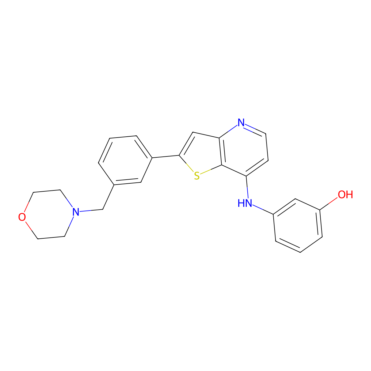 3-(2-(3-(Morpholinomethyl)phenyl)thieno(3,2-b)pyridin-7-ylamino)phenol molecular structure, CAS 1228102-01-9