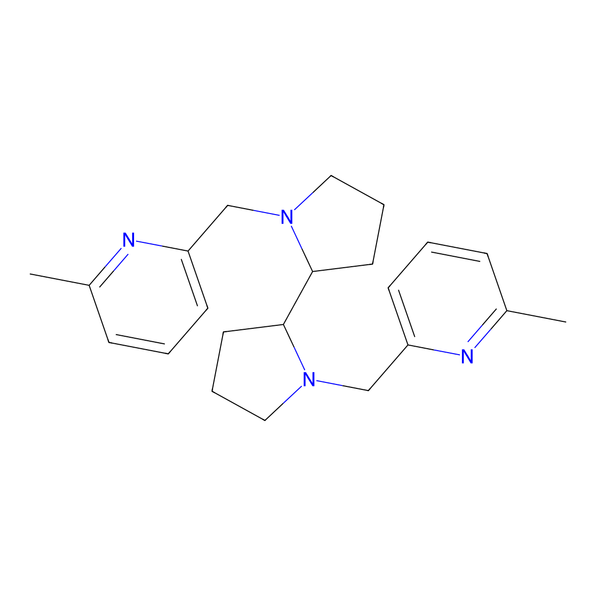 (2S,2'S)-1,1'-Bis((6-methylpyridin-2-yl)methyl)-2,2'-bipyrrolidine molecular structure, CAS 1228143-32-5