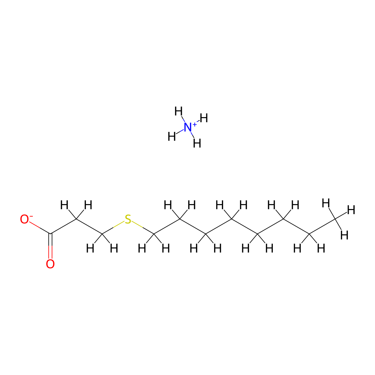 propanoic acid, 3-(octylthio)-, ammonium salt molecular structure, CAS 122815-13-8