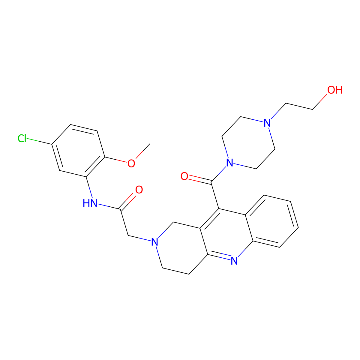 N-(5-Chloro-2-methoxyphenyl)-2-(10-(4-(2-hydroxyethyl)piperazine-1-carbonyl)-3,4-dihydrobenzo[b][1,6]naphthyridin-2(1H)-yl)acetamide molecular structure, CAS 1228168-54-4