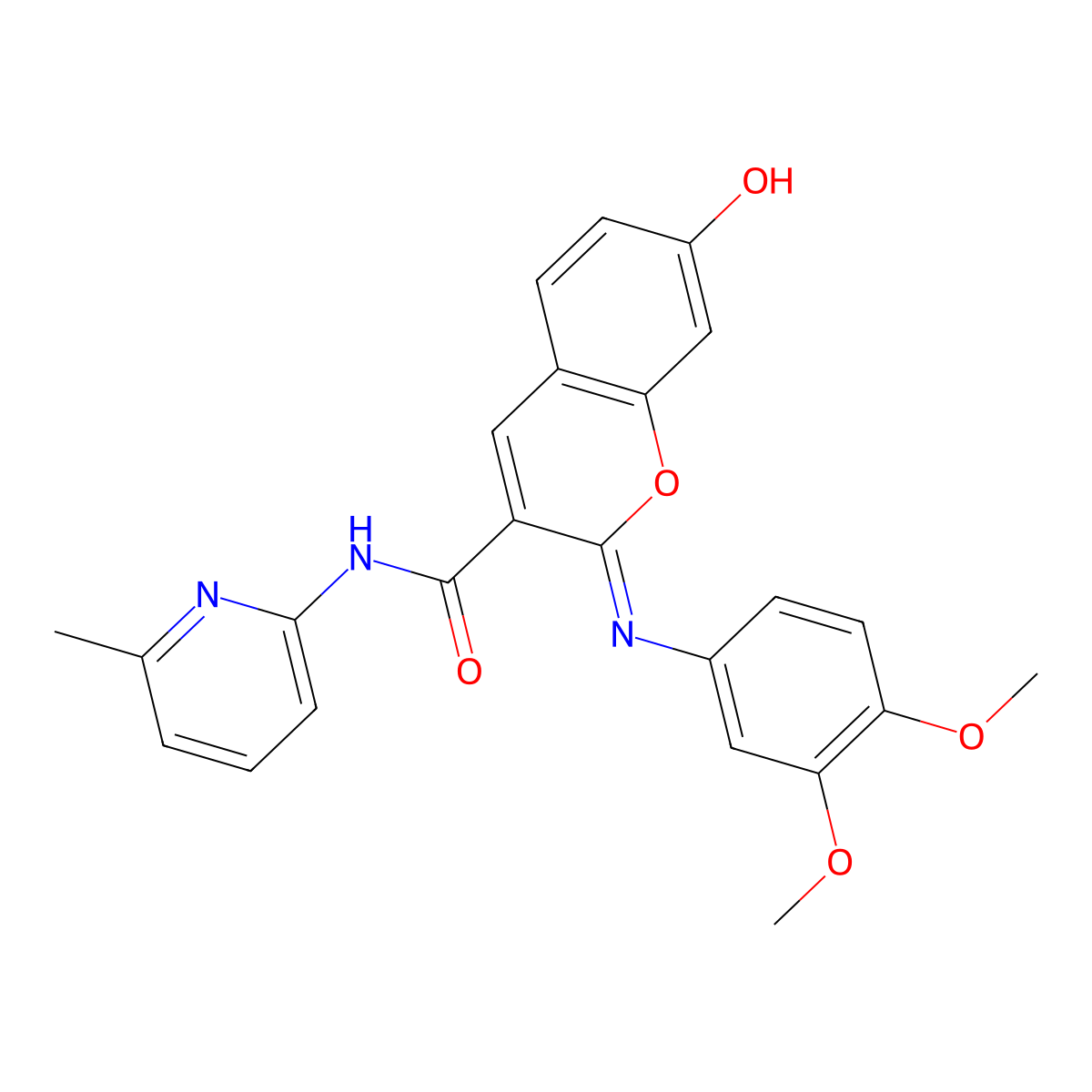 (2Z)-2-[(3,4-dimethoxyphenyl)imino]-7-hydroxy-N-(6-methylpyridin-2-yl)-2H-chromene-3-carboxamide molecular structure, CAS 1228170-70-4