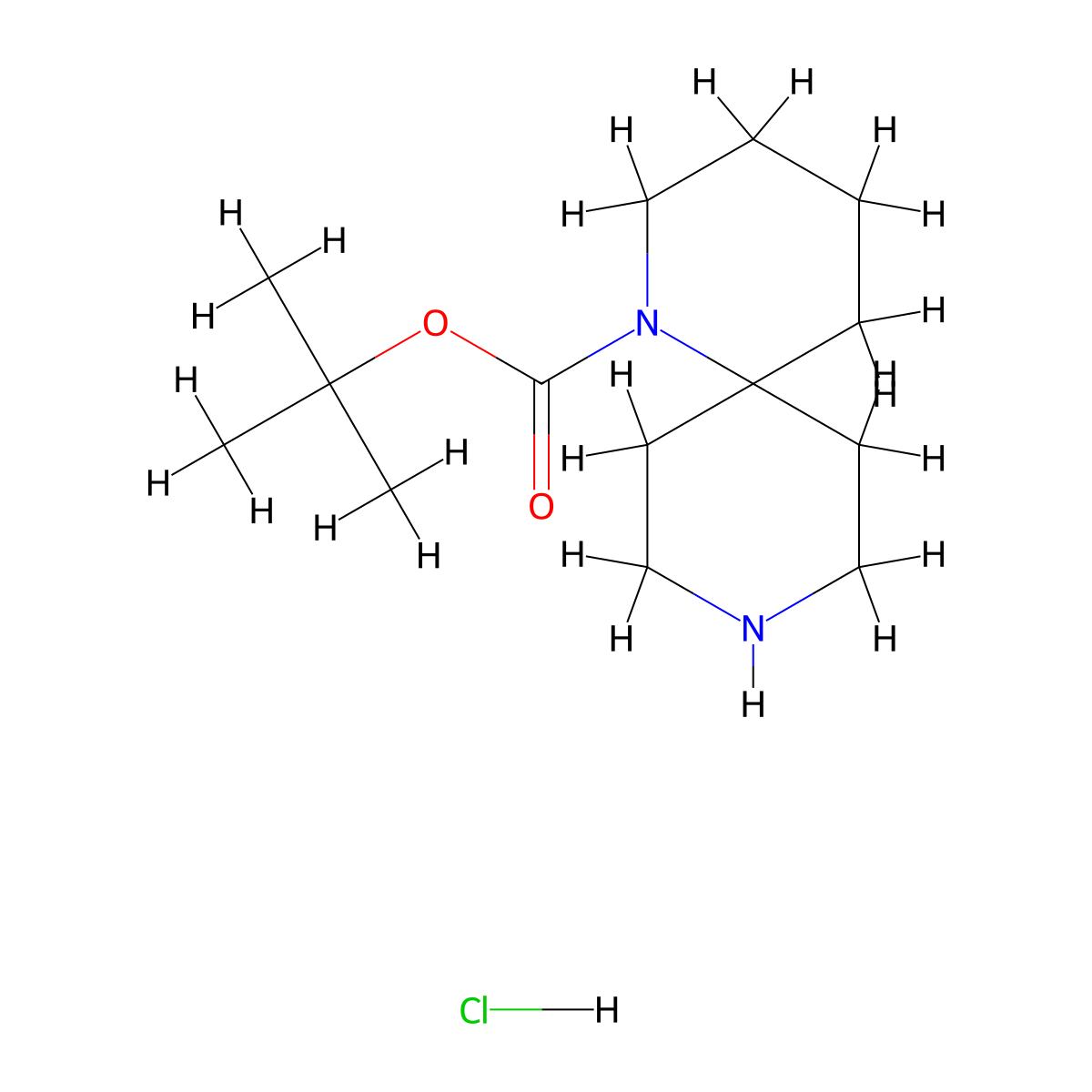 Tert-butyl 1,9-diazaspiro[5.5]undecane-1-carboxylate hydrochloride molecular structure, CAS 1228182-67-9