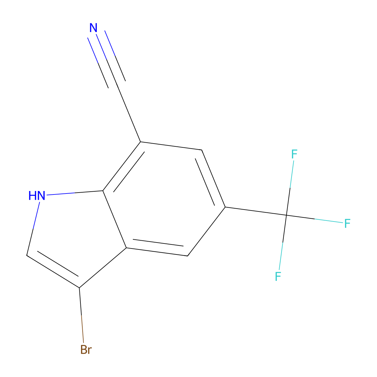 3-bromo-5-(trifluoromethyl)-1H-indole-7-carbonitrile molecular structure, CAS 1228182-69-1