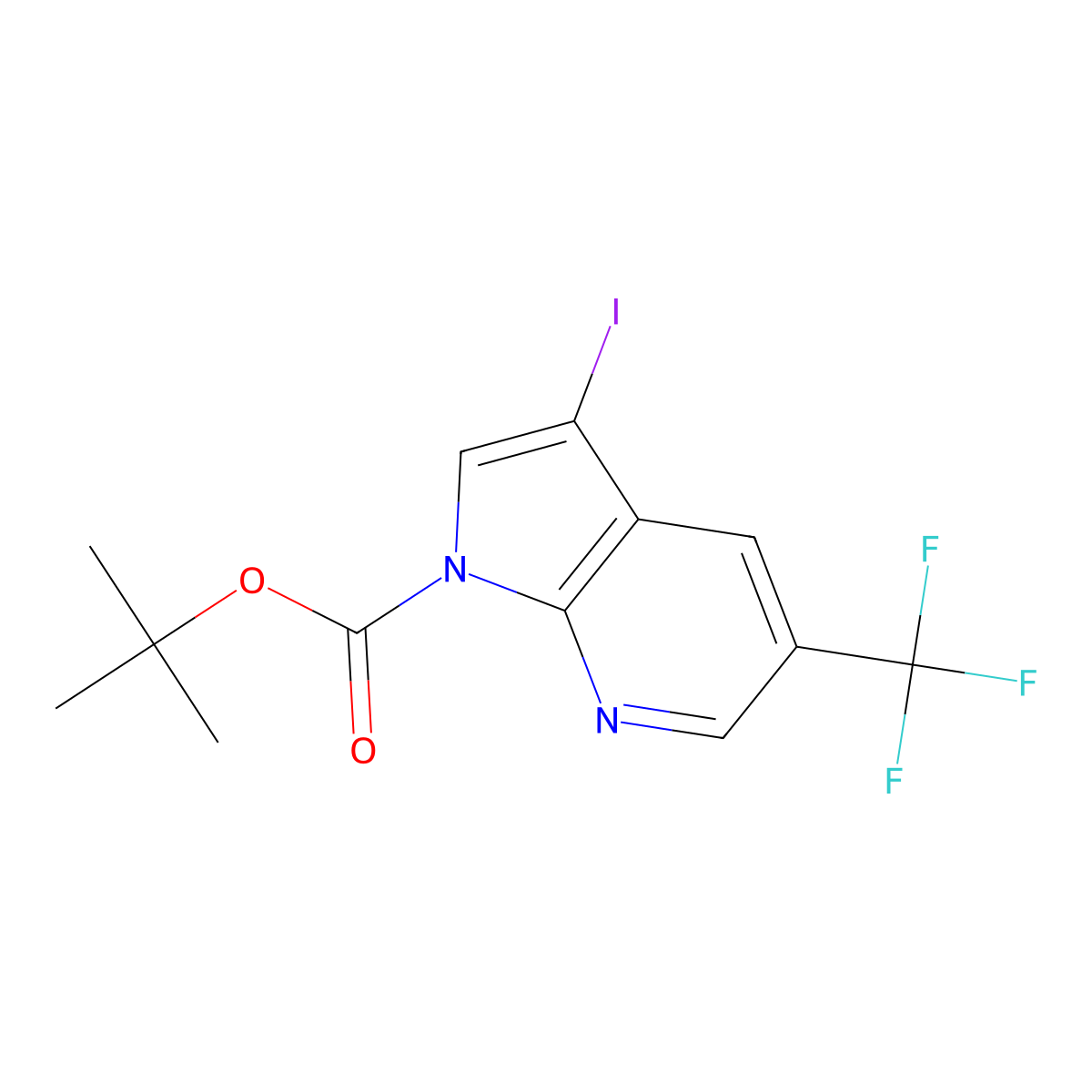 tert-butyl 3-iodo-5-(trifluoromethyl)-1H-pyrrolo[2,3-b]pyridine-1-carboxylate molecular structure, CAS 1228183-72-9