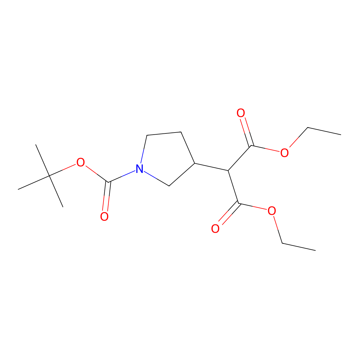 (R)-diethyl 2-(1-(tert-butoxycarbonyl)pyrrolidin-3-yl)malonate molecular structure, CAS 1228312-12-6