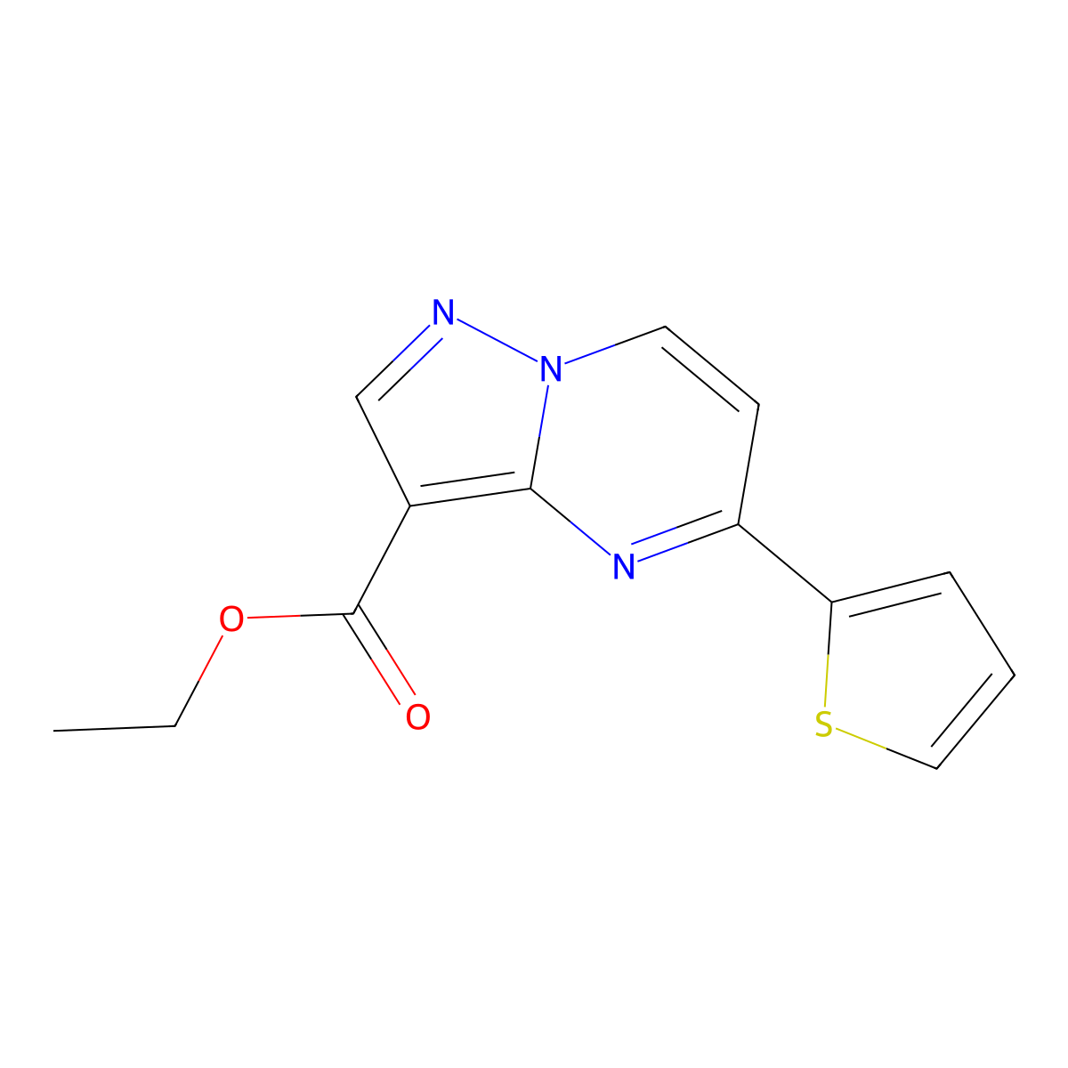 Ethyl 5-(thiophen-2-yl)pyrazolo[1,5-a]pyrimidine-3-carboxylate molecular structure, CAS 1228351-68-5