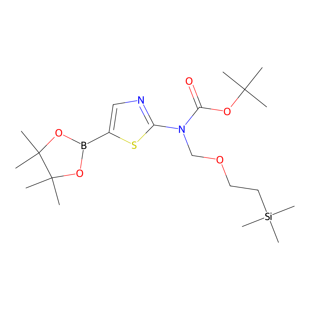 tert-Butyl (5-(4,4,5,5-tetramethyl-1,3,2-dioxaborolan-2-yl)thiazol-2-yl)((2-(trimethylsilyl)ethoxy)methyl)carbamate molecular structure, CAS 1228356-82-8