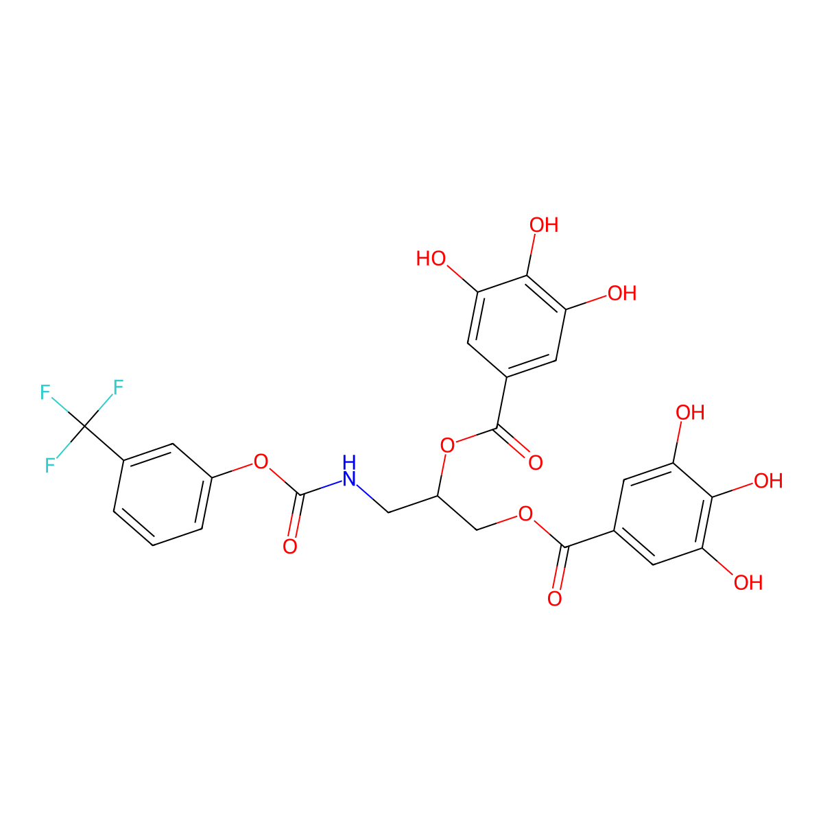 3-(((3-(Trifluoromethyl)phenoxy)carbonyl)amino)-propane-1,2-diyl bis(3,4,5-trihydroxybenzoate) molecular structure, CAS 1228357-04-7
