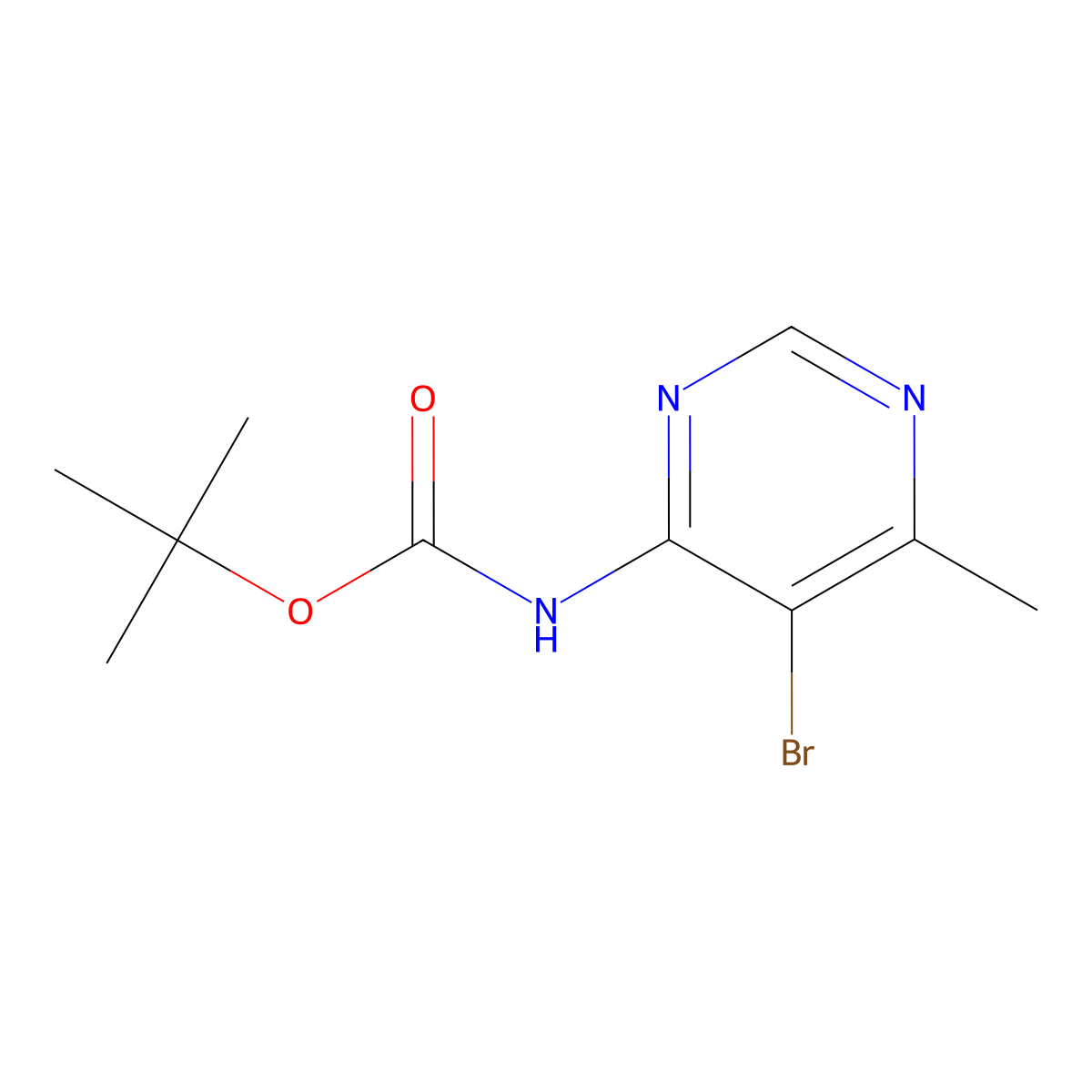 tert-butyl N-(5-bromo-6-methylpyrimidin-4-yl)carbamate molecular structure, CAS 1228362-35-3