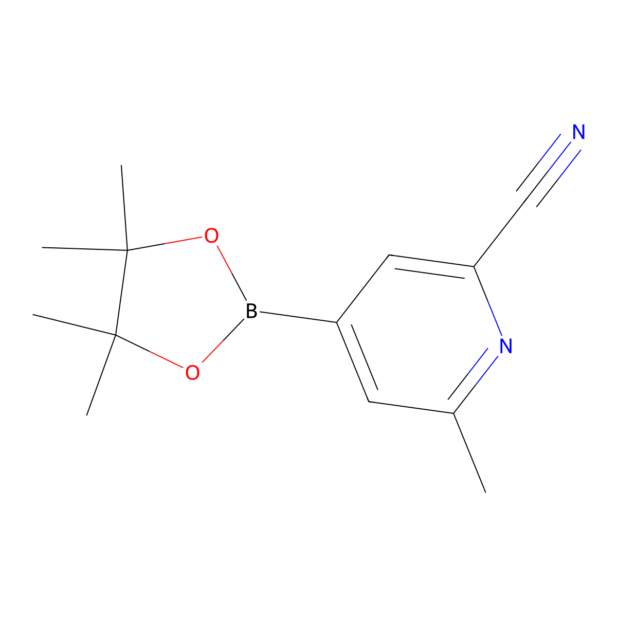 6-Methyl-4-(4,4,5,5-tetramethyl-1,3,2-dioxaborolan-2-YL)picolinonitrile molecular structure, CAS 1228431-18-2