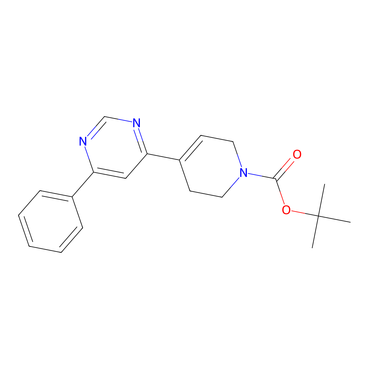tert-butyl 4-(6-phenylpyrimidin-4-yl)-3,6-dihydropyridine-1(2H)-carboxylate molecular structure, CAS 1228456-84-5