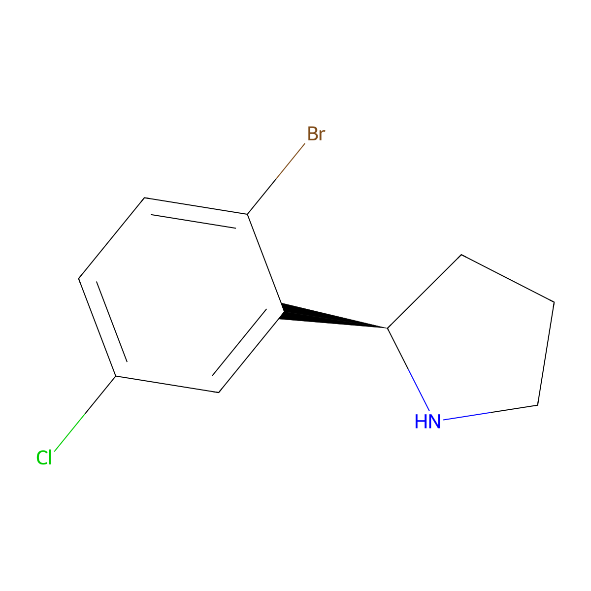 (R)-2-(2-Bromo-5-chlorophenyl)pyrrolidine molecular structure, CAS 1228542-78-6