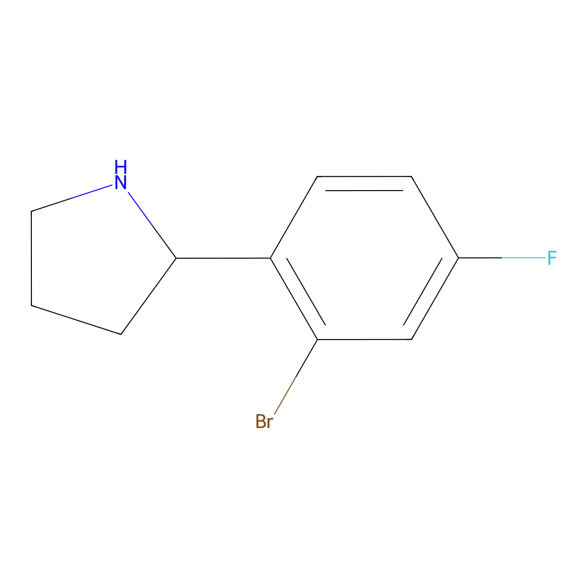 (R)-2-(2-Bromo-4-fluorophenyl)pyrrolidine molecular structure, CAS 1228548-34-2