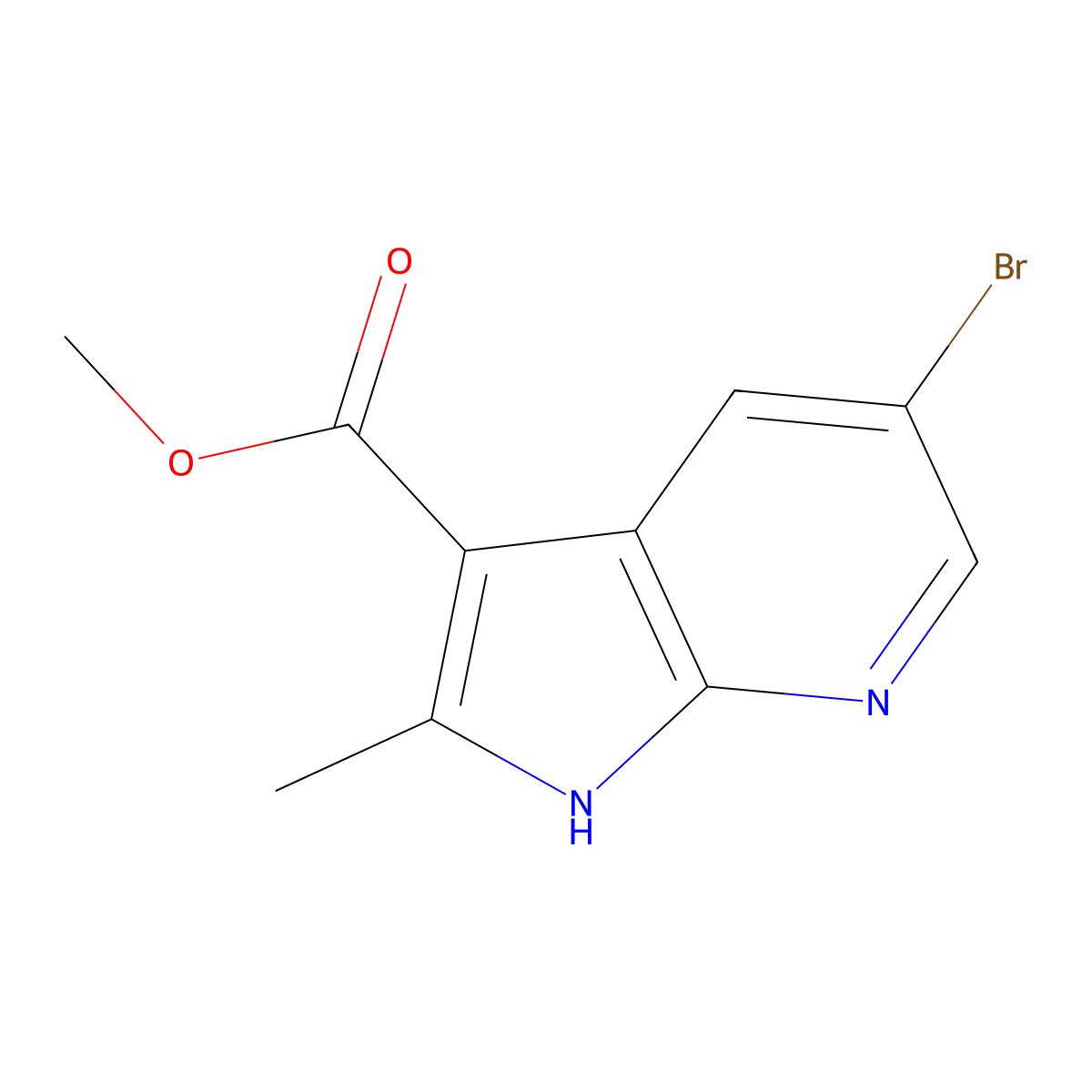 methyl 5-bromo-2-methyl-1H-pyrrolo[2,3-b]pyridine-3-carboxylate molecular structure, CAS 1228551-75-4