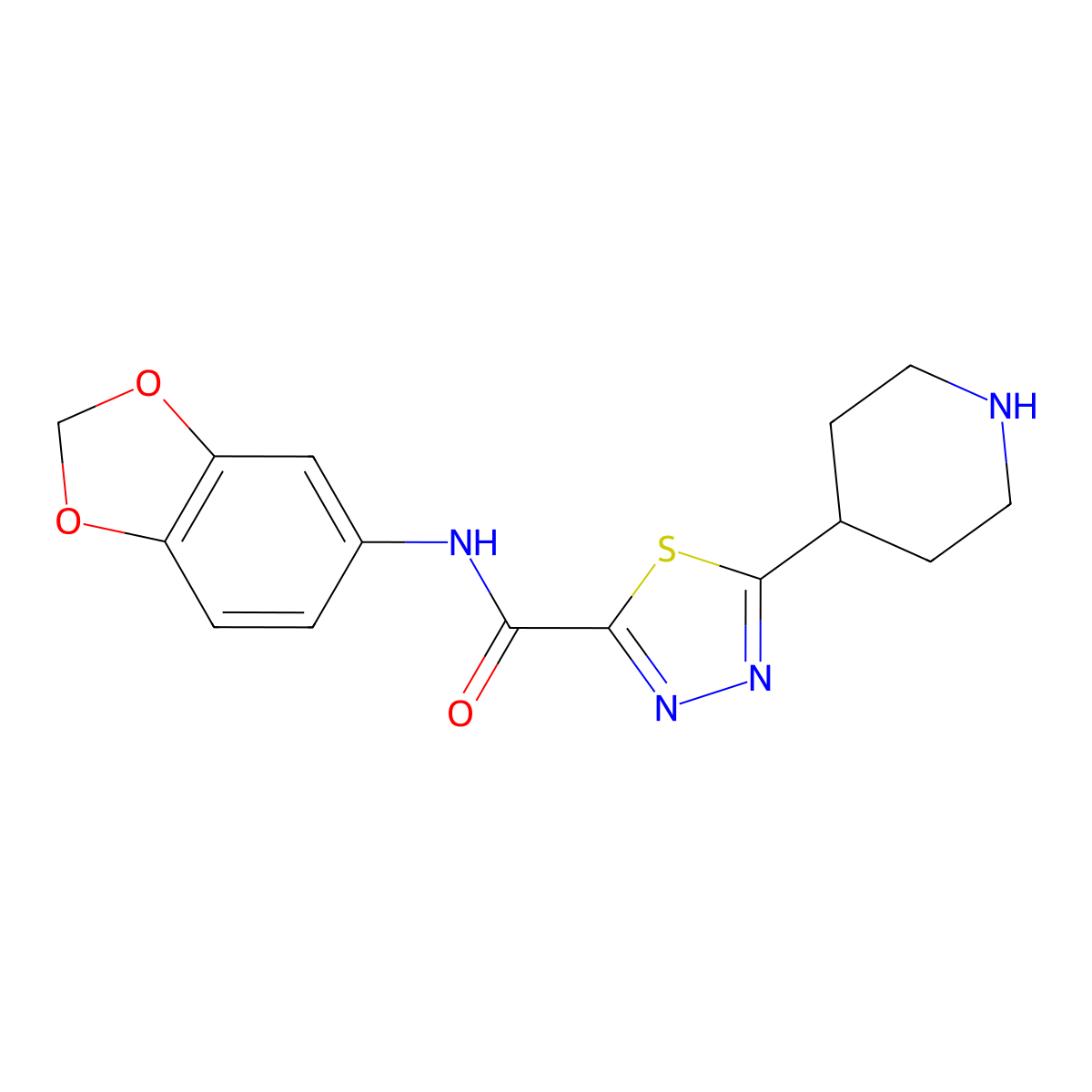 N-(Benzo[d][1,3]dioxol-5-yl)-5-(piperidin-4-yl)-1,3,4-thiadiazole-2-carboxamide molecular structure, CAS 1228552-68-8