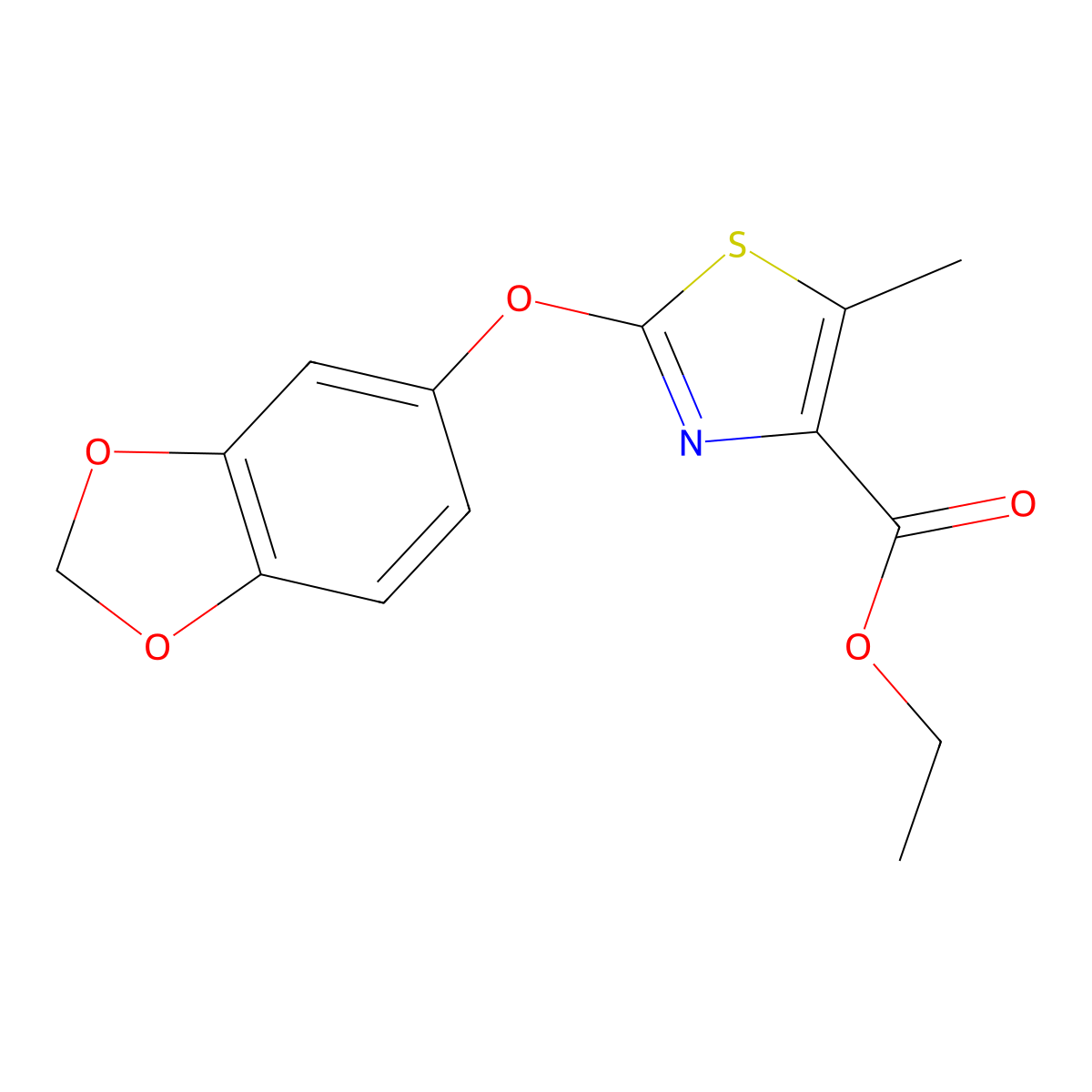 Ethyl 2-(1,3-benzodioxol-5-yloxy)-5-methyl-1,3-thiazole-4-carboxylate molecular structure, CAS 1228552-96-2