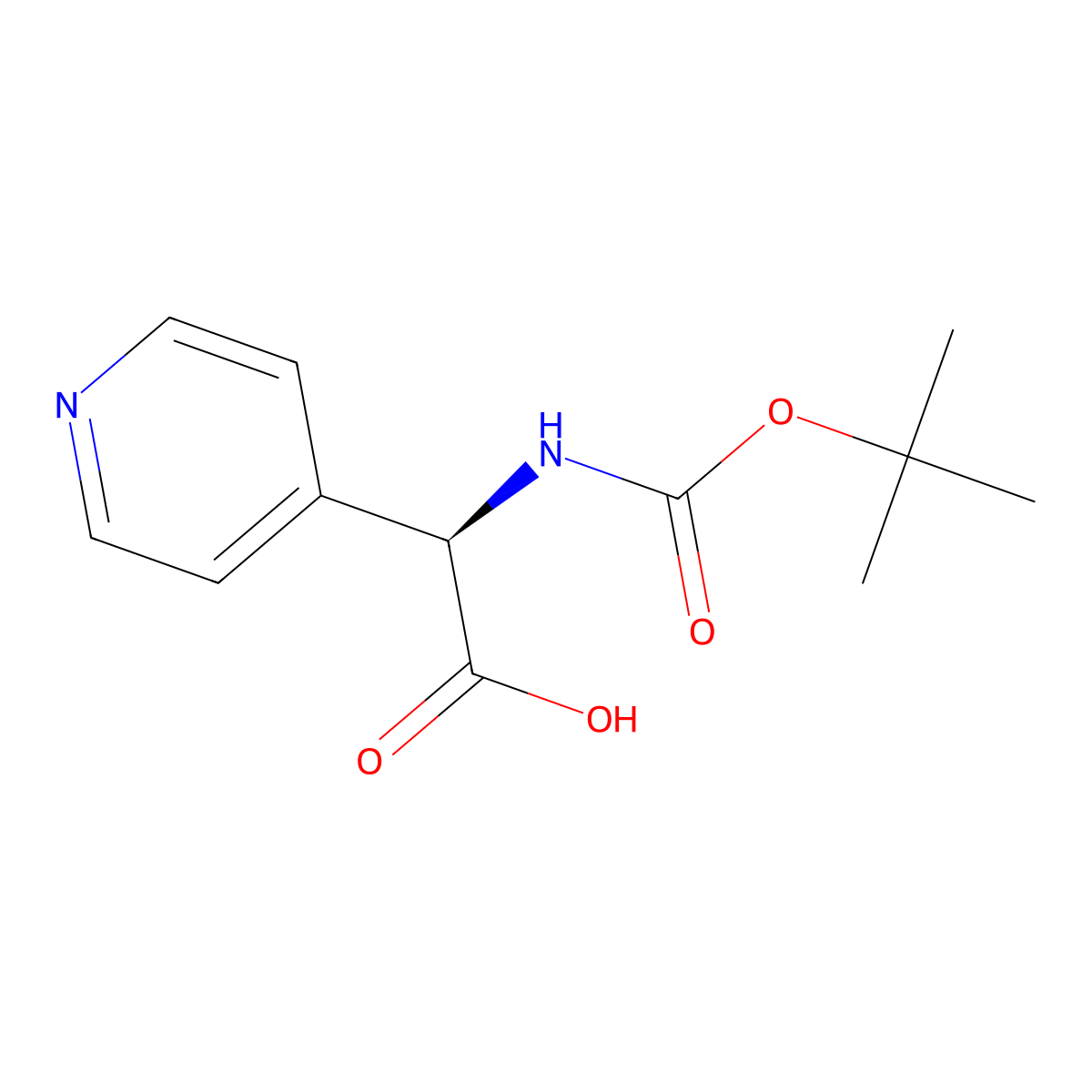(R)-2-((tert-Butoxycarbonyl)amino)-2-(pyridin-4-yl)acetic acid molecular structure, CAS 1228566-18-4