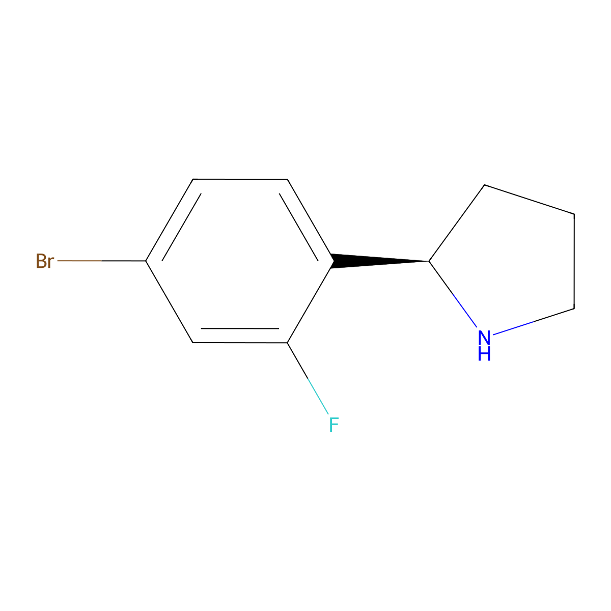 (R)-2-(4-Bromo-2-fluorophenyl)pyrrolidine molecular structure, CAS 1228568-44-2
