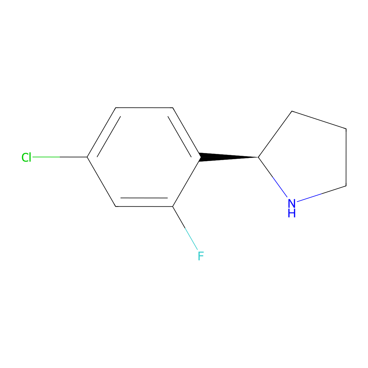 (R)-2-(4-Chloro-2-fluorophenyl)pyrrolidine molecular structure, CAS 1228568-60-2