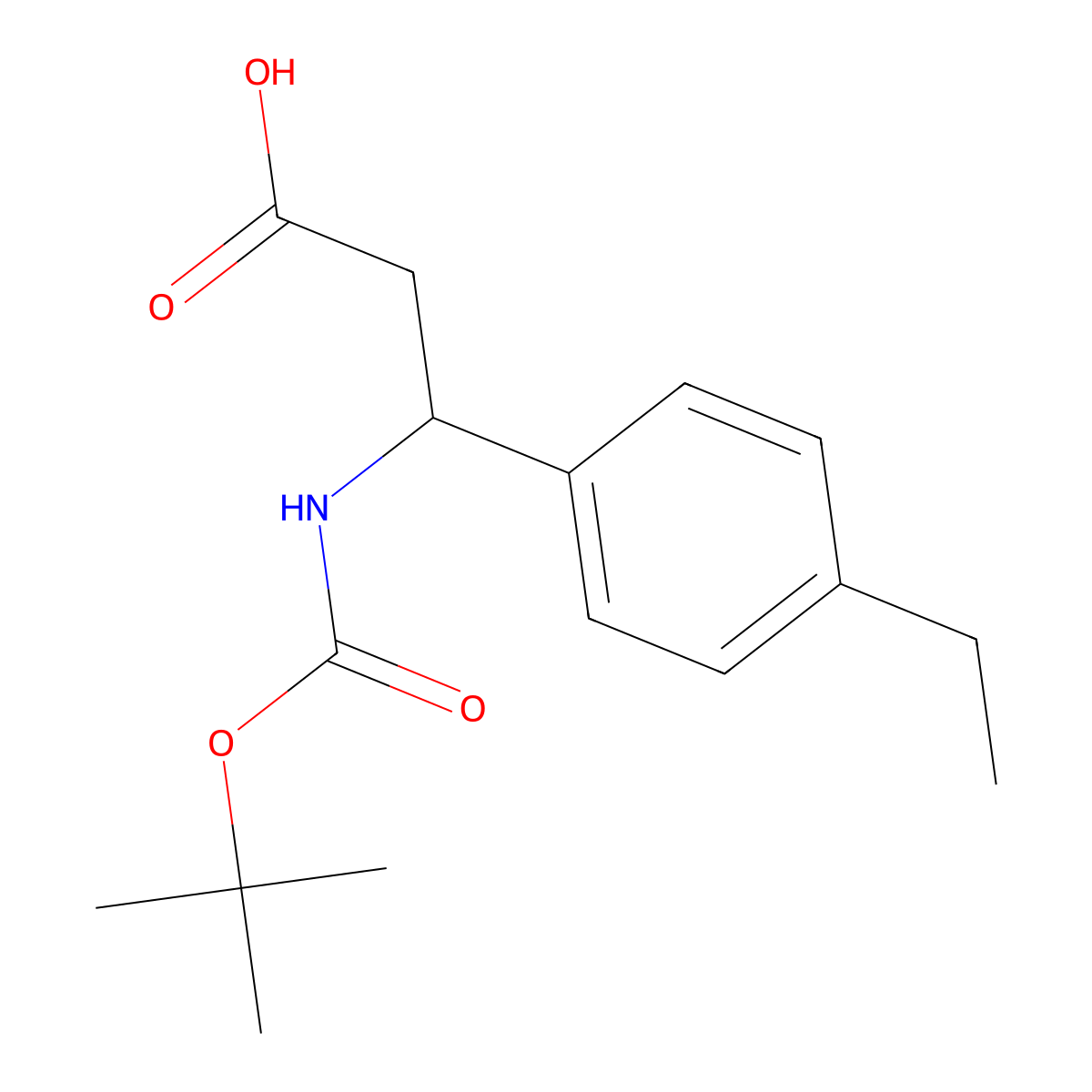 (R)-3-((tert-Butoxycarbonyl)amino)-3-(4-ethylphenyl)propanoic acid molecular structure, CAS 1228568-66-8