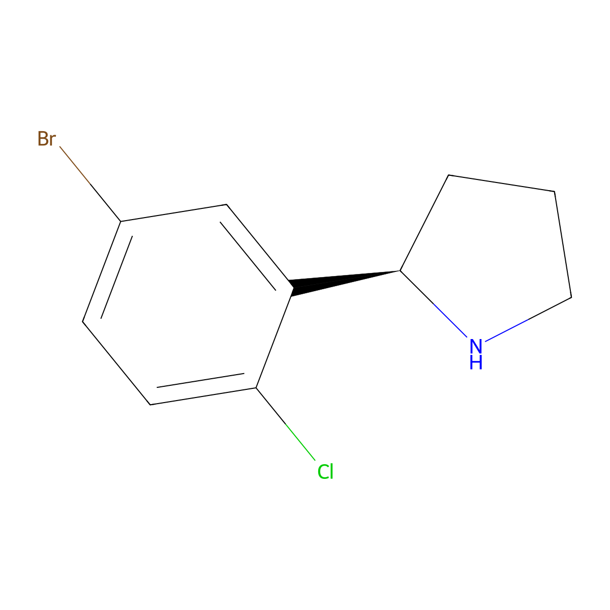 (R)-2-(5-Bromo-2-chlorophenyl)pyrrolidine molecular structure, CAS 1228570-66-8