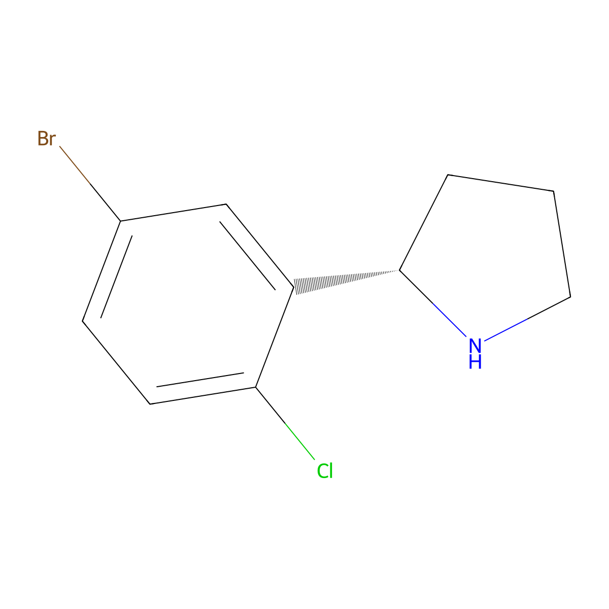 (S)-2-(5-Bromo-2-chlorophenyl)pyrrolidine molecular structure, CAS 1228571-10-5
