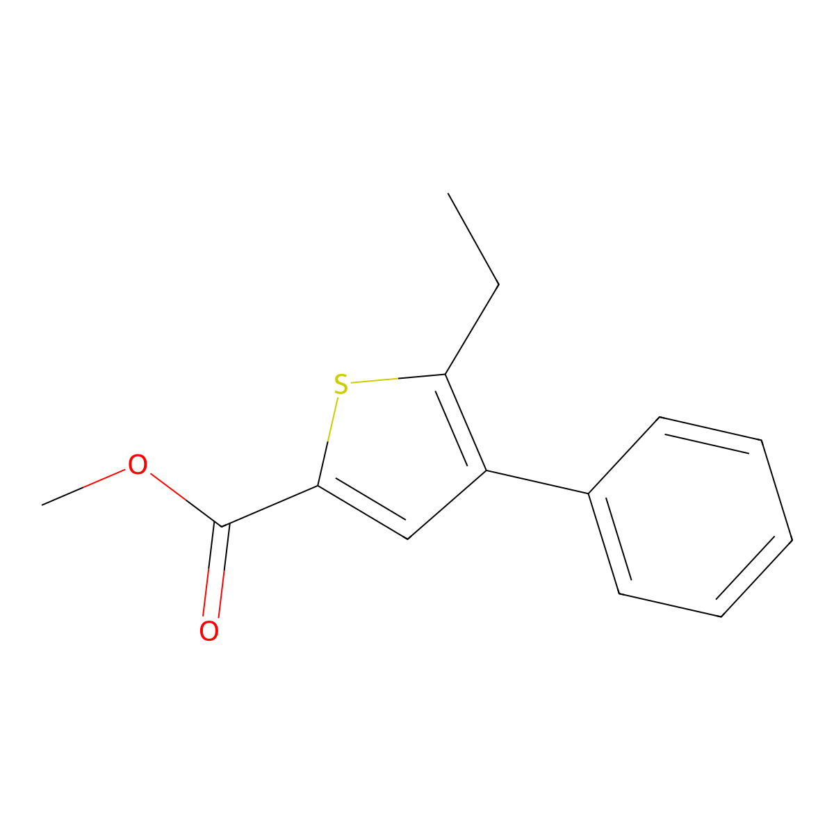Methyl 5-ethyl-4-phenylthiophene-2-carboxylate molecular structure, CAS 1228581-46-1