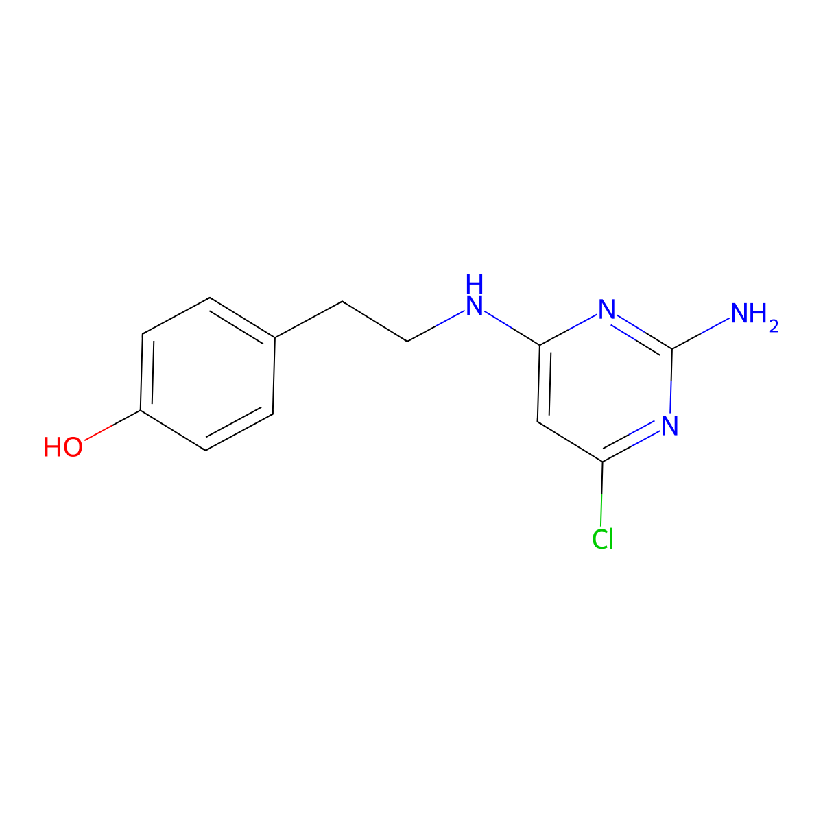 4-{2-[(2-Amino-6-chloropyrimidin-4-yl)amino]ethyl}phenol molecular structure, CAS 122862-31-1