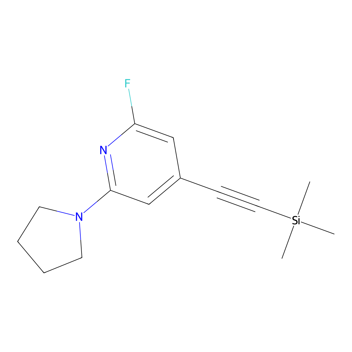 2-Fluoro-6-(pyrrolidin-1-YL)-4-((trimethylsilyl)-ethynyl)pyridine molecular structure, CAS 1228665-47-1