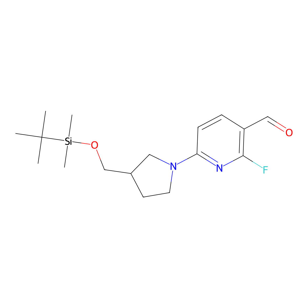 6-(3-((Tert-butyldimethylsilyloxy)methyl)-pyrrolidin-1-YL)-2-fluoronicotinaldehyde molecular structure, CAS 1228665-60-8