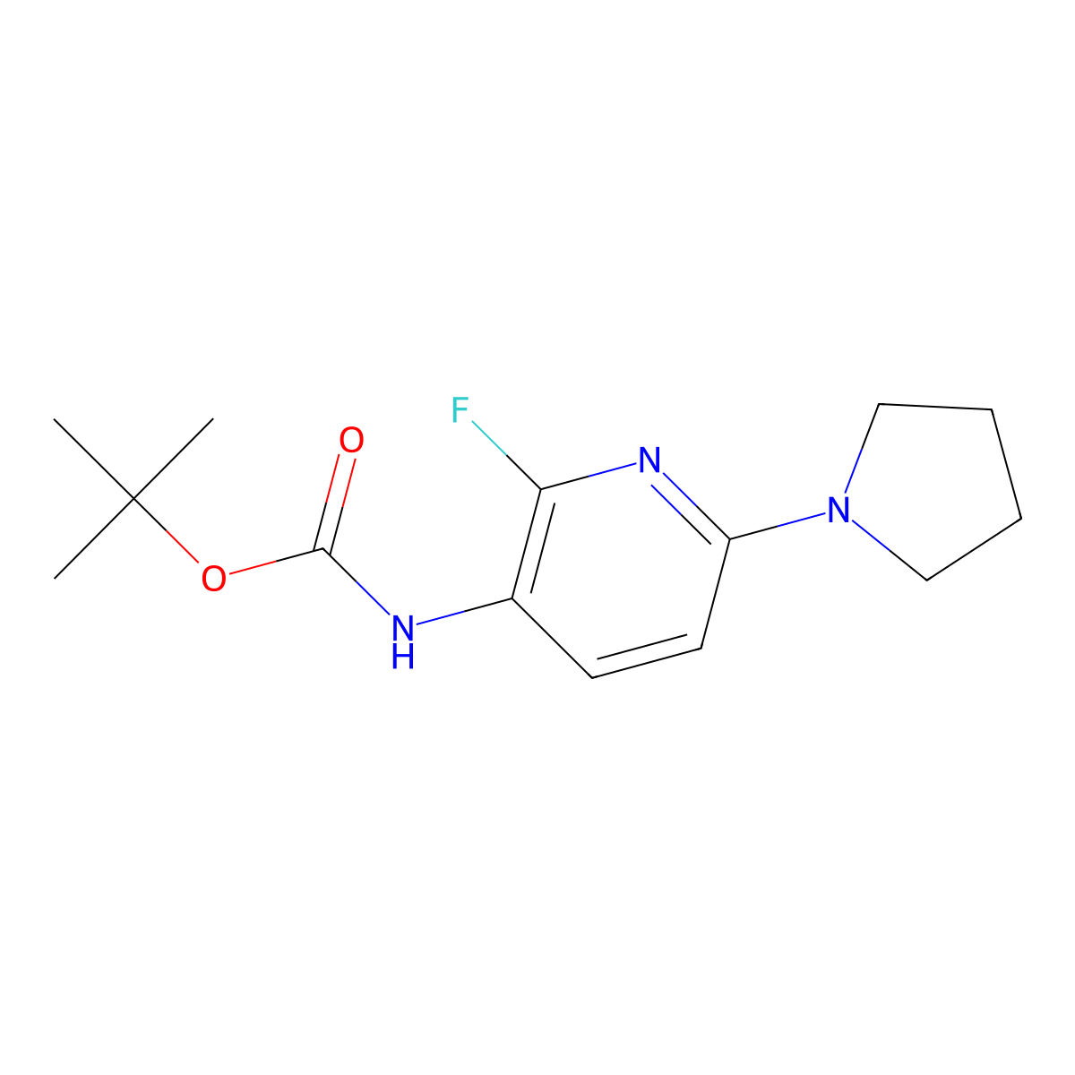 tert-Butyl 2-fluoro-6-(pyrrolidin-1-yl)pyridin-3-ylcarbamate molecular structure, CAS 1228665-71-1