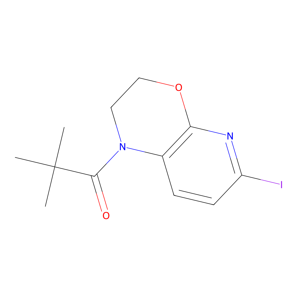 1-(6-Iodo-2,3-dihydro-1H-pyrido[2,3-b][1,4]oxazin-1-yl)-2,2-dimethylpropan-1-one molecular structure, CAS 1228665-79-9