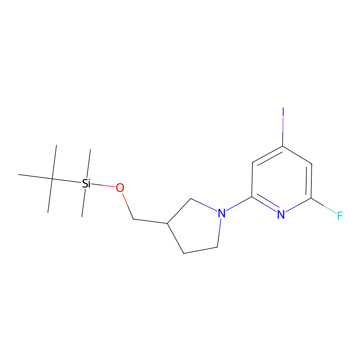 2-(3-((Tert-butyldimethylsilyloxy)methyl)-pyrrolidin-1-YL)-6-fluoro-4-iodopyridine molecular structure, CAS 1228665-82-4