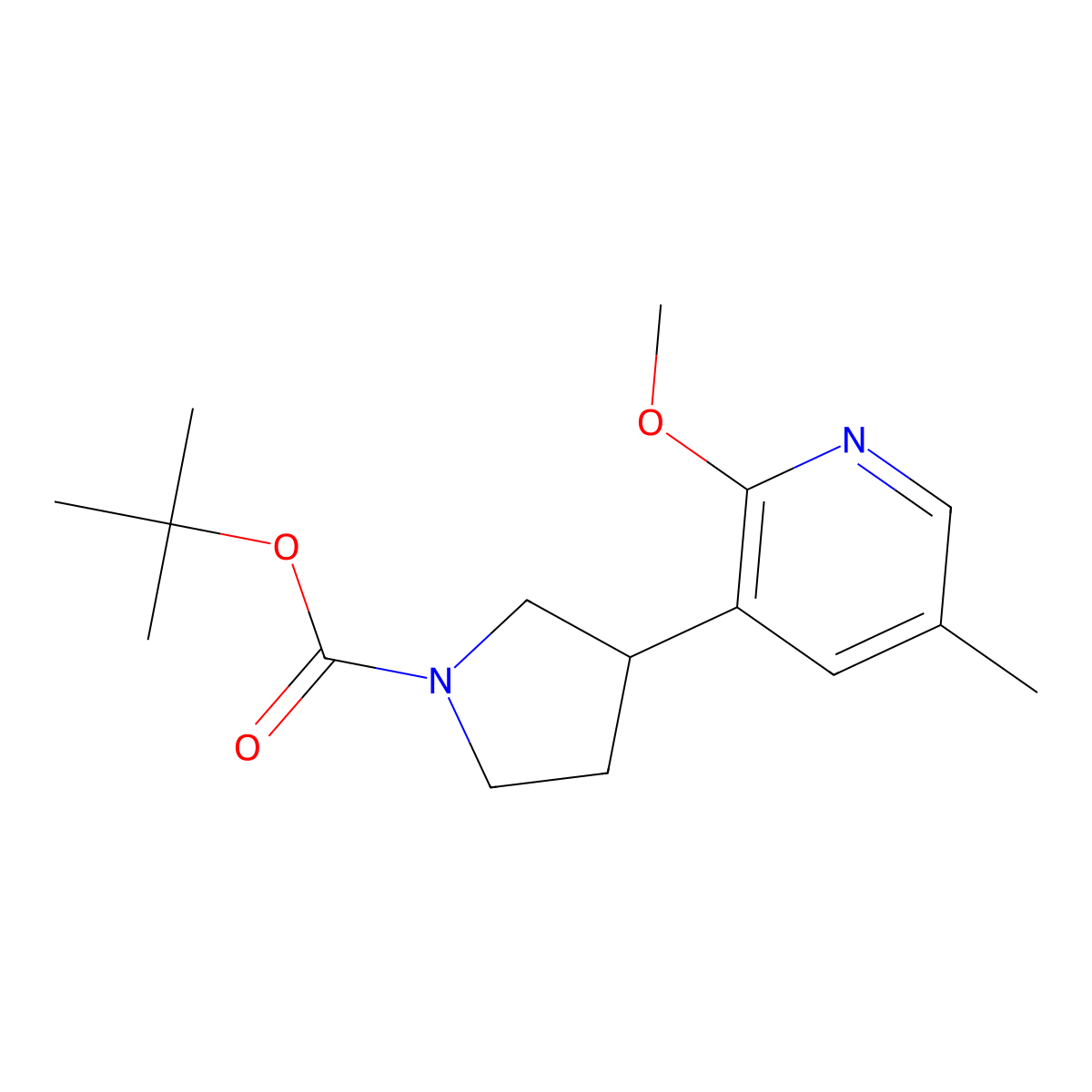 tert-Butyl 3-(2-methoxy-5-methylpyridin-3-yl)pyrrolidine-1-carboxylate molecular structure, CAS 1228665-86-8