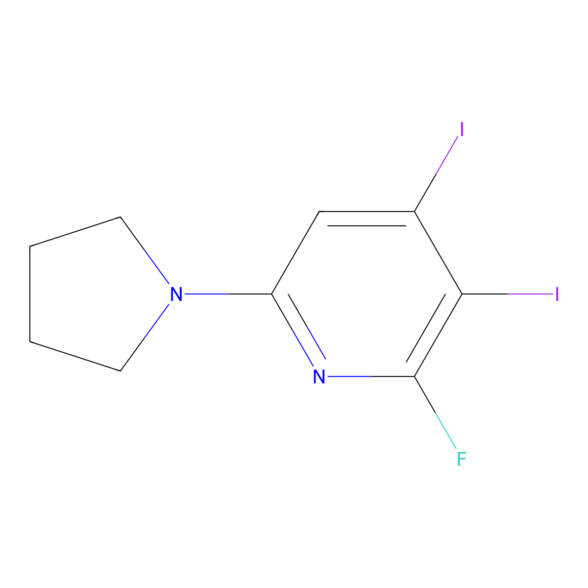 2-Fluoro-3,4-diiodo-6-(pyrrolidin-1-yl)pyridine molecular structure, CAS 1228665-88-0