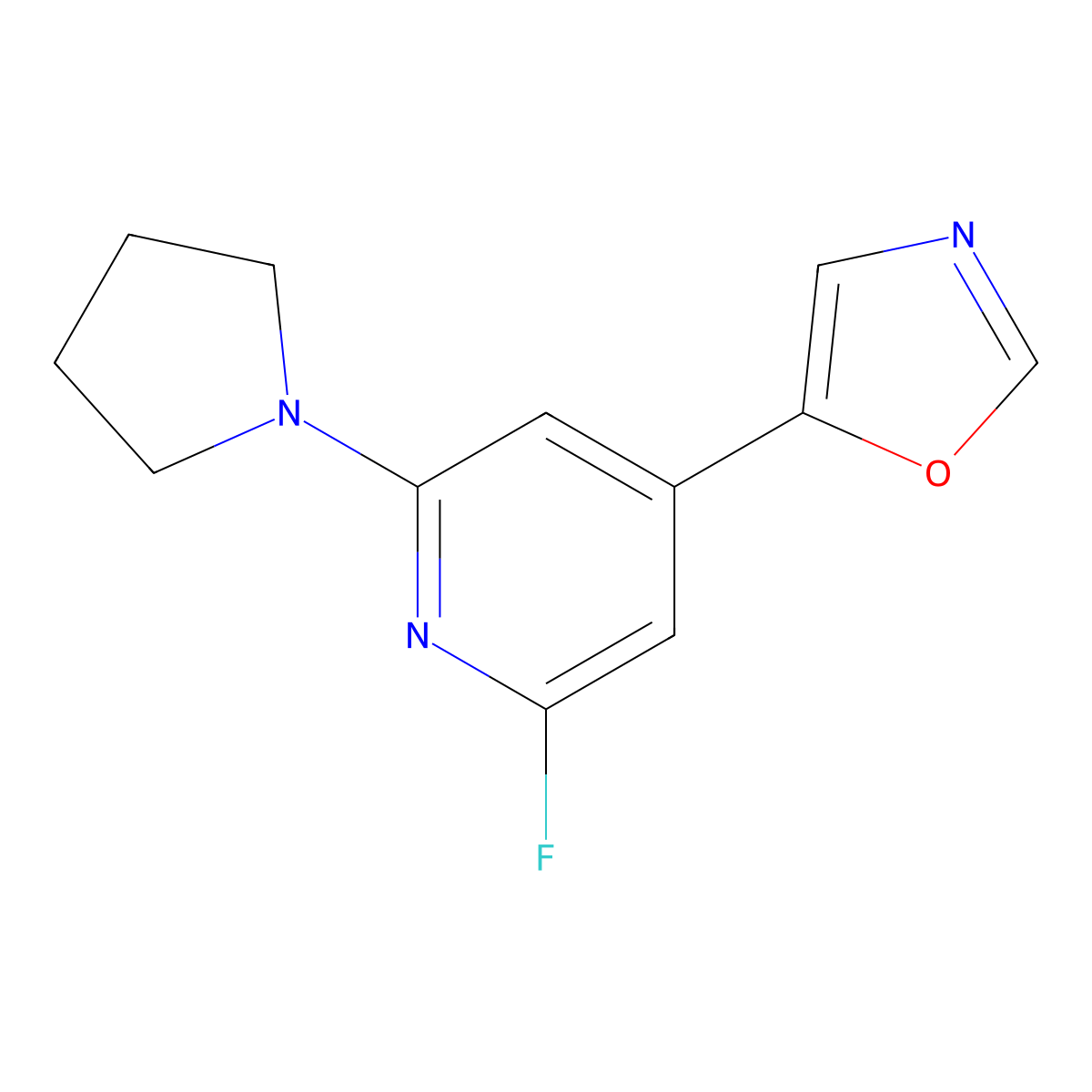 5-(2-Fluoro-6-(pyrrolidin-1-YL)pyridin-4-YL)-oxazole molecular structure, CAS 1228665-97-1