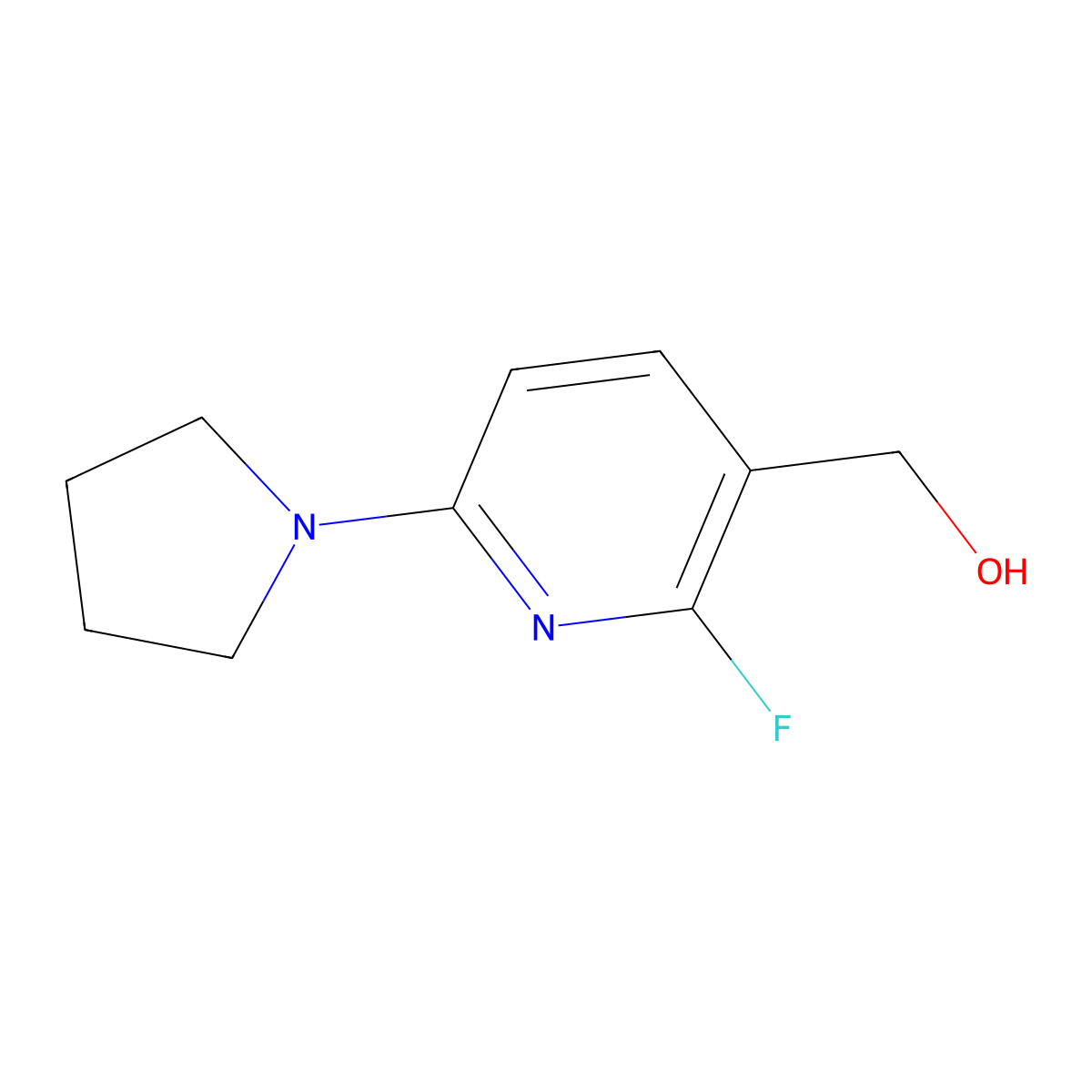 (2-Fluoro-6-(pyrrolidin-1-yl)pyridin-3-yl)methanol molecular structure, CAS 1228666-05-4