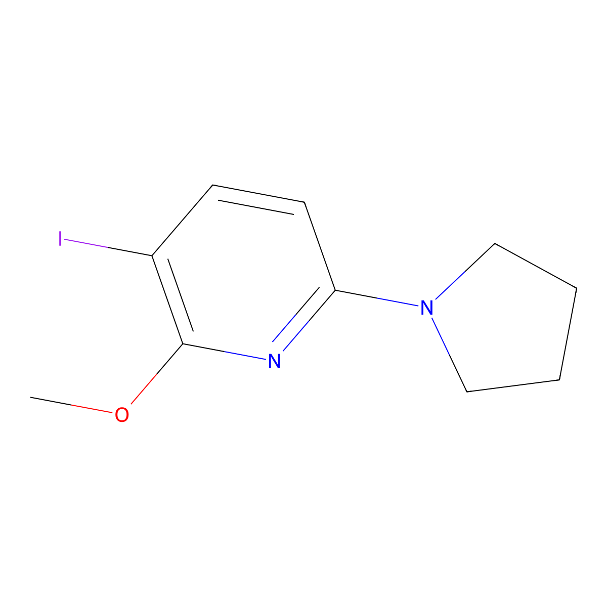 3-Iodo-2-methoxy-6-(pyrrolidin-1-yl)pyridine molecular structure, CAS 1228666-06-5