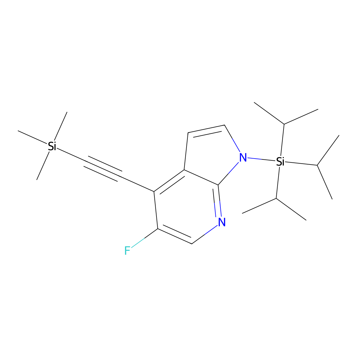 5-Fluoro-1-(triisopropylsilyl)-4-((trimethylsilyl) ethynyl)-1H-pyrrolo[2,3-b]pyridine molecular structure, CAS 1228666-08-7