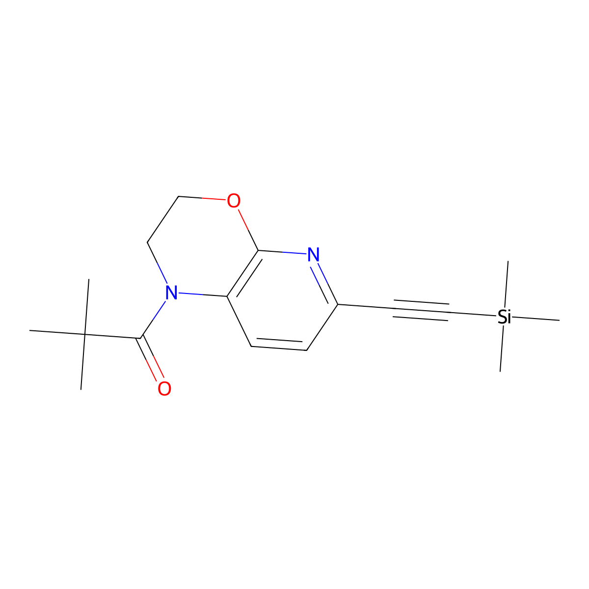 2,2-Dimethyl-1-(6-((trimethylsilyl)ethynyl)-2,3-dihydro-1H-pyrido[2,3-b][1,4]oxazin-1-yl)propan-1-one molecular structure, CAS 1228666-09-8