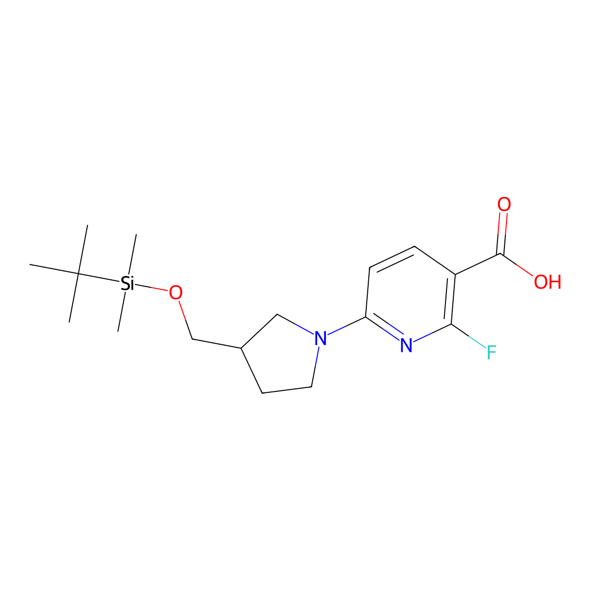 6-(3-((Tert-butyldimethylsilyloxy)methyl)-pyrrolidin-1-YL)-2-fluoronicotinic acid molecular structure, CAS 1228666-21-4